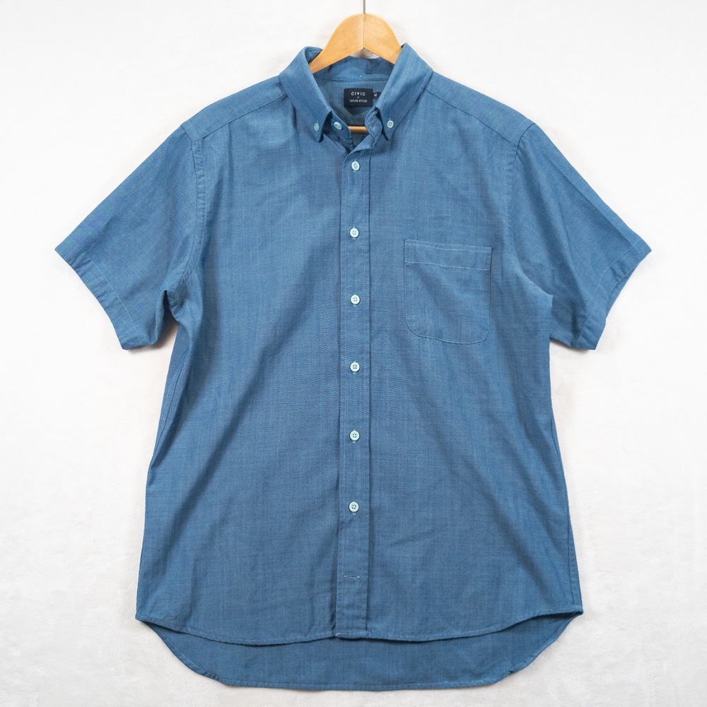 Civic Taylor Stitch Button Down Shirt Men L 42 Blue Merino SS Minimalist Capsule